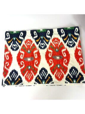 Williams Sonoma Ikat Cotton Lined Table Runner 92" x 16" Orange Blue